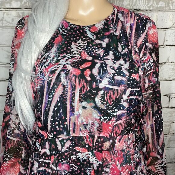 IRO Deyfle Silk Chiffon Floral Ruffle Black Pink Mini Dress Size Small Fairycore - Picture 6 of 7